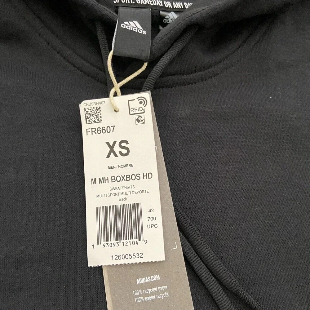 Mens Adidas Black Big Badge of Sport Boxy‎ Pullover Hoodie FR6607 XSMALL XS